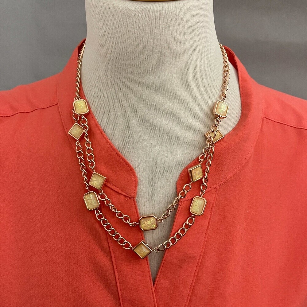 Rose Gold Yellow Stones Women's Fashion Necklace‎ NWOT